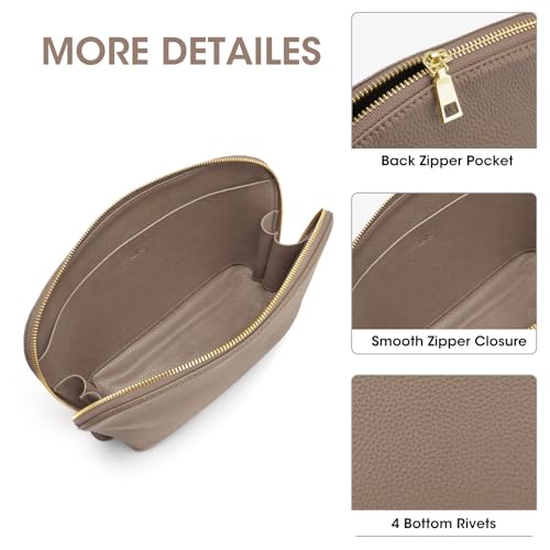 Kattee Leather Makeup Bag for Women, Medium, Khaki