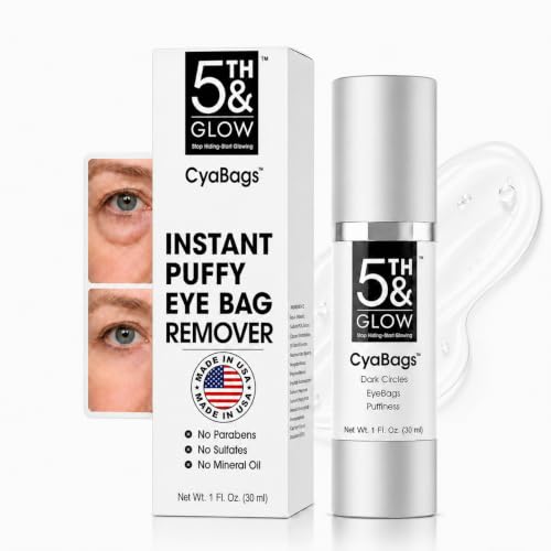5th & Glow Cyabags - Instant Puffy Eyes Reduction & Under Eye Bag Remover Serum For Women - Hyaluronic Acid & Vitamin C Cream for Fine Lines, Wrinkles & Crowsfeet, 1 oz