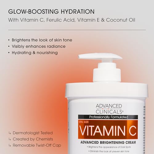 Advanced Clinicals Retinol Body Lotion + Brightening Vitamin C Lotion 2pc Skincare Set For Women & Men | Body Cream & Face Moisturizer Set Helps Improve The Look Of Dark Spots & Uneven Skin Tone, 2PC