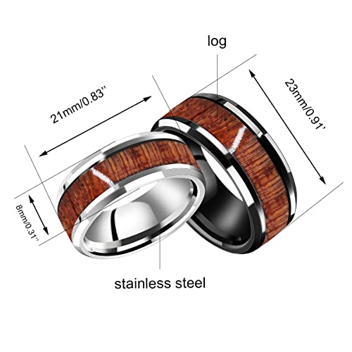 8mm Black Stainless Steel Wedding Band Wooden Inlay Engagement Rings for Men Y1539 (Black, size 10)