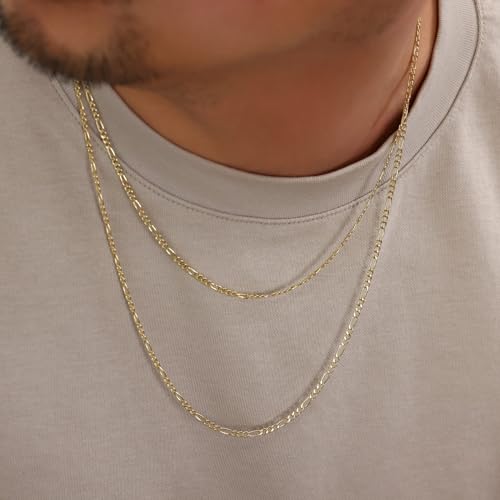 Nuragold 10K Real Yellow Gold Figaro Link Chain Necklace for Men & Women - 18",3.5mm