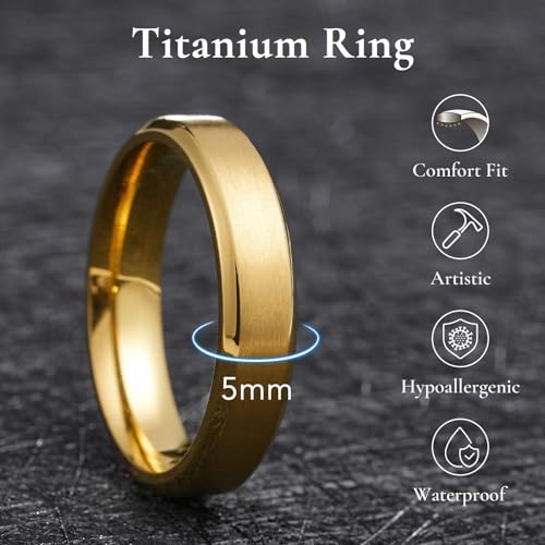 King Will Men Titanium Rings 14K Gold 5mm Size 10