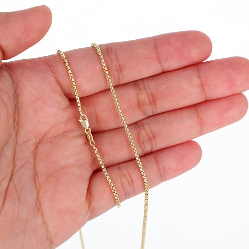 Nuragold 10K Real Yellow Gold Round Box Venetian Link Chain Necklace - 1.5mm,22"