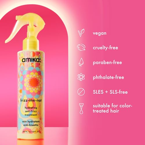 amika frizz-me-not hydrating anti-frizz treatment, 60ml | lightweight hydrating spray for medium to thick coarse hair types 2a-4c, humidity + heat protection, smooth frizz for up to 72 hours