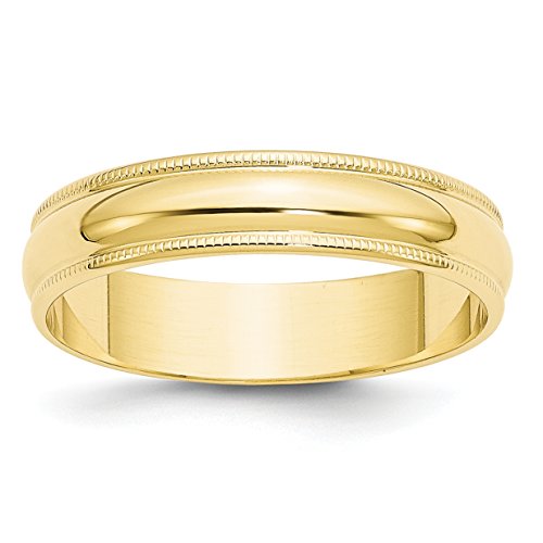 10k Yellow Gold 5mm Half Round Milgrain Edge Wedding Band Ring for Men and Women Lightweight Comfort Fit Polished Finish Classic Unisex Band Precision Crafted Traditional Anniversary Gold Ring Engrava