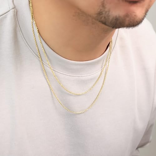 Nuragold 10k Real Yellow Gold Rope Chain Diamond Cut Thin Necklace - 1.5mm - 18"