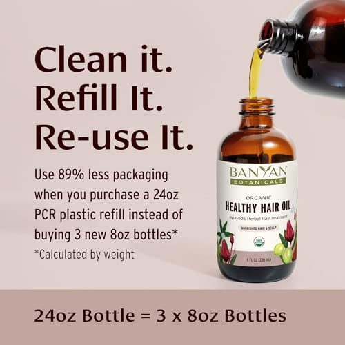 Banyan Botanicals Organic Hair Oil with Bhringaraj & Amla - Ayurvedic Scalp & Hair Care for All Types, Thick & Lustrous Hair - 8 oz, Non-GMO Sustainably Sourced