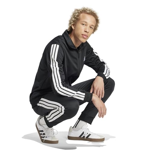 adidas Men's Basic 3-Stripes Tricot Track Suit, Black, Large