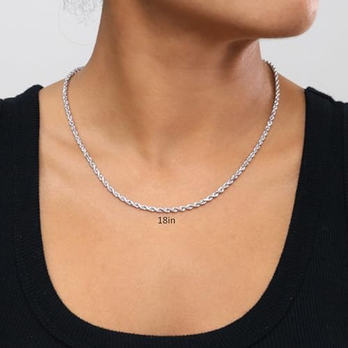 Nuragold 10k Real White Gold 3mm Rope Chain Diamond Cut Necklace (16"-30") - 20"