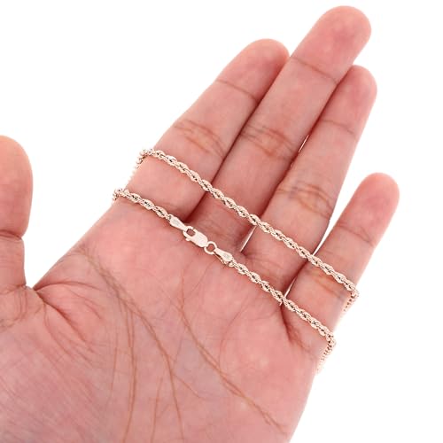 Nuragold 10k Real Rose Gold 2.5mm Rope Chain Diamond Cut Necklace (16"-30") - 28"