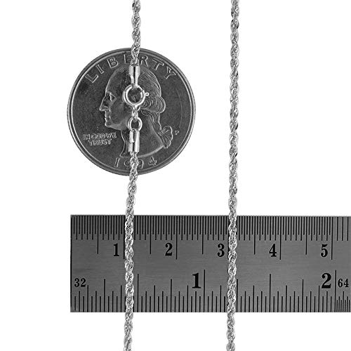 Nuragold 10K Real White Gold Rope Chain 1.5mm Diamond Cut Thin Necklace - 20"