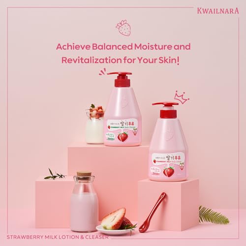 KWAILNARA Strawberry Milk Body Lotion (19.75 Fl Oz) – Deeply Hydrating & Lightweight Korean Body Lotion | Milk Protein, Royal Jelly, & Strawberry Extract for Smooth Skin | Paraben-Free & Non-Greasy