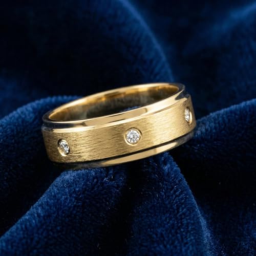 P3 POMPEII3 Pompeii Mens 1/4ct 14K Gold Diamond Comfort Fit Brushed Wedding Ring - Size 7