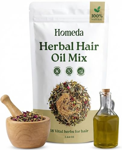 Homeda Herbal Hair Oil Mix, 18 Indian Ayurvedic Herbs, Hair Growth (2.6oz)