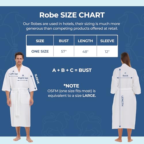 MONARCH Square Waffle Spa Kimono Robe for Men or Women (Large, White)