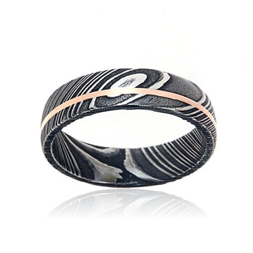 Damascus Steel Wedding Bands USA Made 14k Rose Gold Rings Damascus Rings