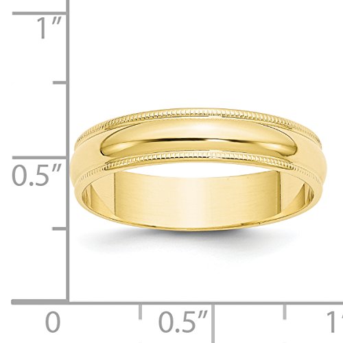 10k Yellow Gold 5mm Half Round Milgrain Edge Wedding Band Ring for Men and Women Lightweight Comfort Fit Polished Finish Classic Unisex Band Precision Crafted Traditional Anniversary Gold Ring Engrava