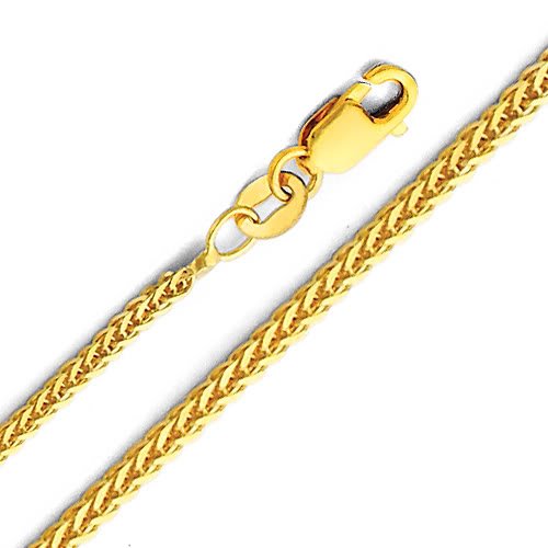 The World Jewelry Center 14k Real Yellow Gold Crucifix Cross Pendant with 1mm Braided Square Wheat Chain Necklace - 20"