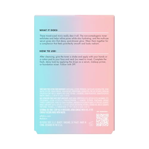 e.l.f. SKIN Thirst Burst Dew-O, Travel-Sized Skincare Set, Exfoliating Facial Toner & Hydrating Serum Drops, Gives Skin A Dewy, Bouncy Glow, Vegan & Cruelty-Free