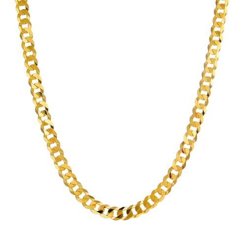 14k REAL Yellow Gold Solid Men's 6mm Flat Cuban Bevellet Chain Bracelet with Lobster Claw Clasp - 8.5"