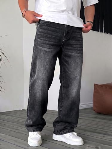 JMIERR Mens Denim Baggy Jeans Relaxed Fit Work Pants for Men Outdoor Casual Quiet Luxury Pants, L, Black