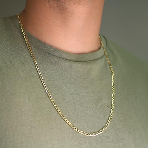 Nuragold 14k Real Yellow Gold Figaro Link 4.5mm Chain Necklace (16"-30") - 18"