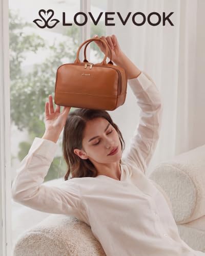 LOVEVOOK Large Makeup Bag for women, Leather Travel Toiletry Bag