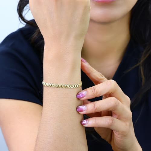 Nuragold 14k Real Yellow Gold Royal Monaco 5mm Miami Cuban Chain Bracelet - 7"