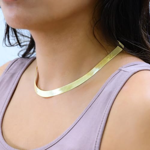 Nuragold 10K Real Yellow Gold Herringbone Chain Flexible Necklace (3mm-9mm) - 18",8mm