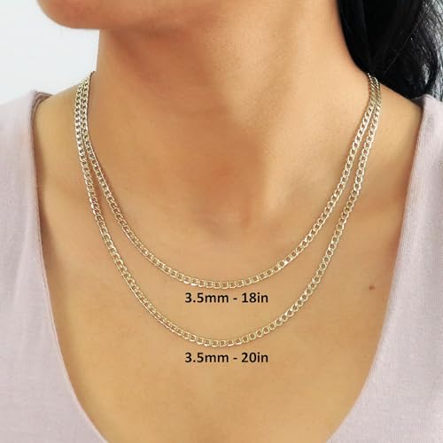 Nuragold 14k Real Yellow Gold Cuban Curb Link 3.5mm Chain Necklace, 16"-30" - 18"