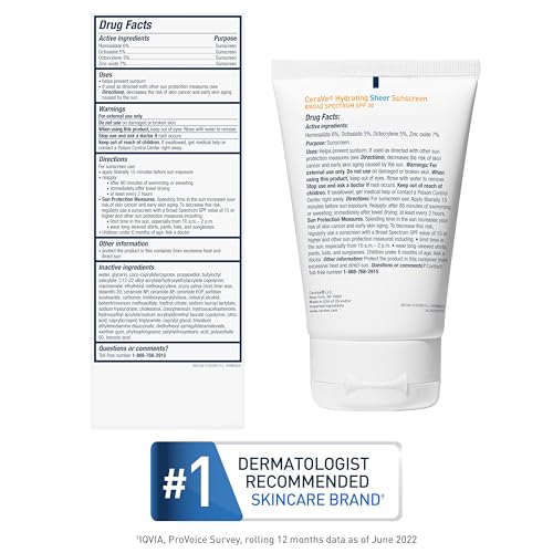 CeraVe Hydrating Sheer Sunscreen SPF 30 with Hyaluronic Acid, 3oz