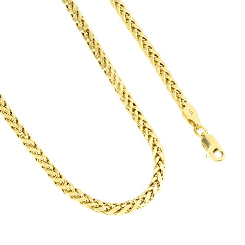 Nuragold 14k Real Yellow Gold 2.5mm Palm Wheat Spiga Round Chain Necklace - 20"
