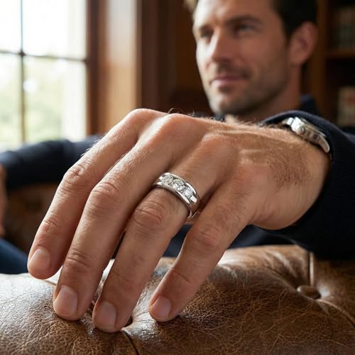 P3 POMPEII3 Pompeii 2 1/4Ct Diamond Men's Three Stone Ring 10k White Gold Lab Grown - Size 12 (G/H,VS1-VS2)