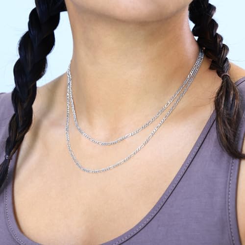 Nuragold 10k Real White Gold Figaro Solid Link 2.25mm Chain Necklace - 20"