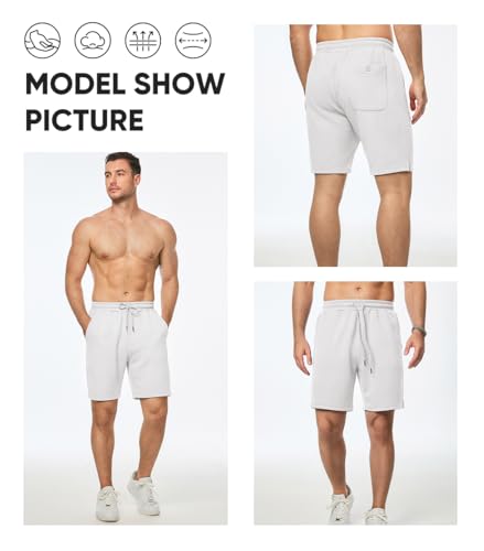 JMIERR Mens Casual Shorts Fashion Drawstring Summer Beach Stretch Waist Sweat Shorts with Pockets for Men 7 Inch Inseam Relaxed Fit, M, White