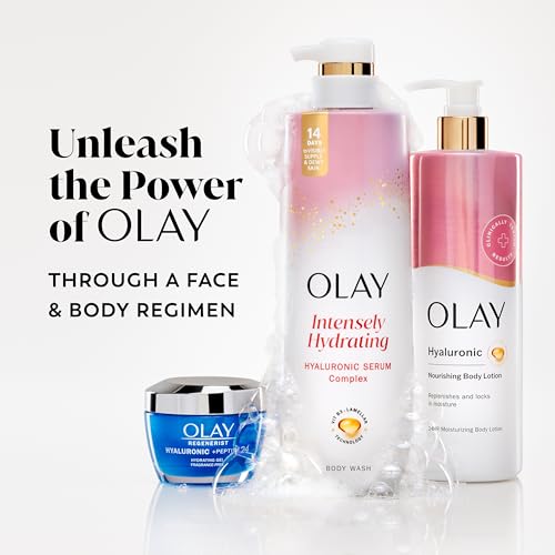 Olay Body Wash for Women, Intensely Hydrating, Hyaluronic Acid Serum Complex, Renews Moisture, Free of Parabens & Phthalates, Vitamin B3 Lameller Technology, For All Skin Types, 28 fl oz