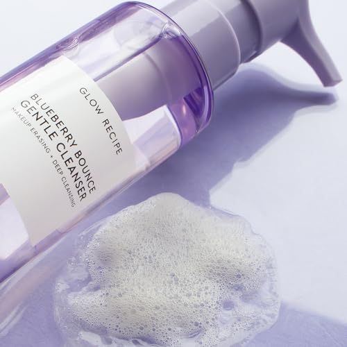 Glow Recipe Blueberry Bounce Exfoliating Face Wash - Foaming Facial Cleanser, Makeup Remover & Clarifying Mask - Hydrating Hyaluronic Acid & Gentle AHA for Sensitive Skin - Korean Skincare, 160ml