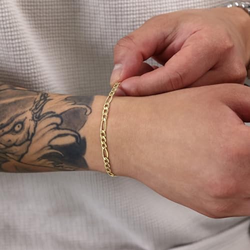 Nuragold 10k Real Yellow Gold Figaro Link 4.5mm Chain Bracelet (7"-9") - 8"
