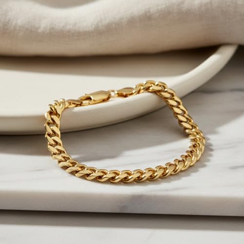 SHOP WGS 4.5MM 14K Solid Gold Miami Cuban Curb Bracelet for Women & Men