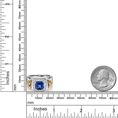 Gem Stone King Men's 925 Silver and 10K Yellow Gold Blue Created Sapphire and White Lab Grown Diamond Ring (2.76 Cttw) | Size 10
