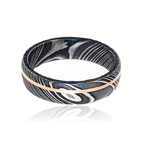 Damascus Steel Wedding Bands USA Made 14k Rose Gold Rings Damascus Rings