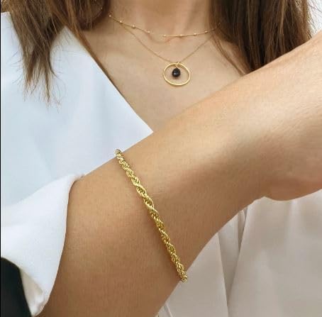 SHOP WGS 3.5MM 14K Solid Gold Rope Bracelet for Women & Men