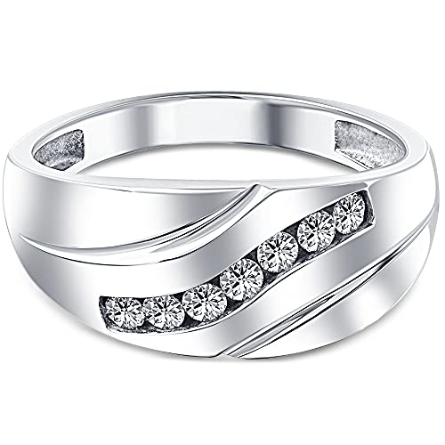 P3 POMPEII3 Pompeii Mens 1/3ct Diamond Wedding Ring 10k White Gold Anniversary Band - Size 9