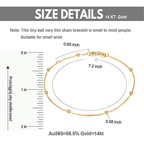 14K Gold Small Bracelets for Women, Dainty Tiny Bead Ball Thin Chain Bracelet Jewelry (Yellow Gold, 14k)