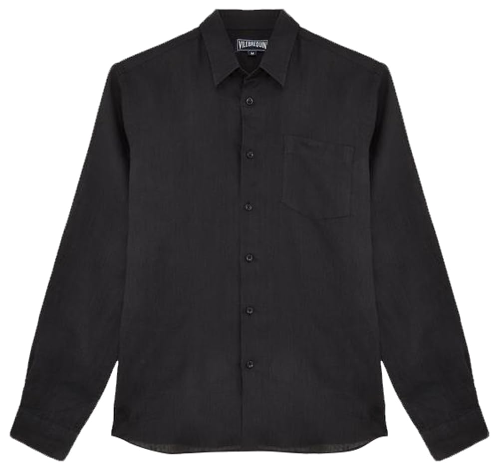 Vilebrequin Men Linen Shirt Solid, 6XL, Black