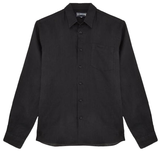 Vilebrequin Men Linen Shirt Solid, 6XL, Black