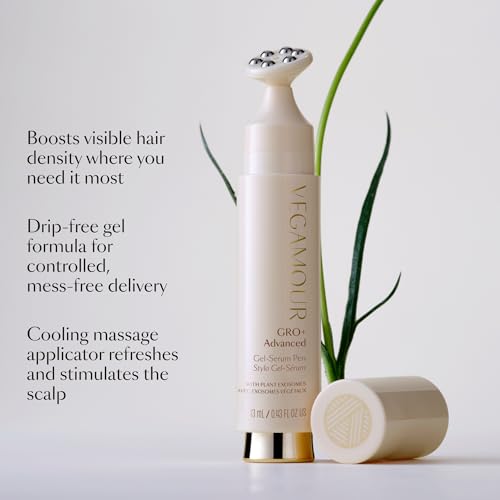 VEGAMOUR GRO+ Advanced Gel-Serum Pen, MD-Formulated - Cooling Massage Applicator, Drip-Free, Reduces Shedding & Breakage, Targeted Areas, Vegan & Cruelty-Free