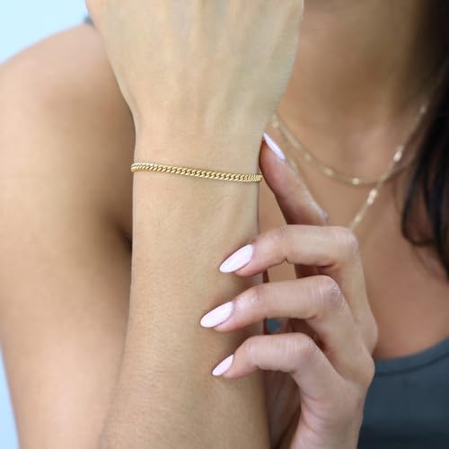 Nuragold 14k Real Yellow Gold Miami Cuban Lightweight Link 3mm Chain Bracelet or Anklet (7"-9") Italian Jewelry for Men & Women - 7"