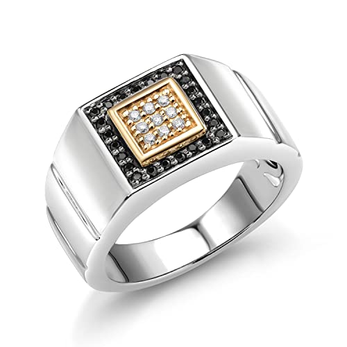 Gem Stone King Men's Ring In 10K Yellow Gold and 925 Sterling Silver 2 Tone Jewelry Gift For Men Dad | Available In Size 9, 10, 11, 12, 13