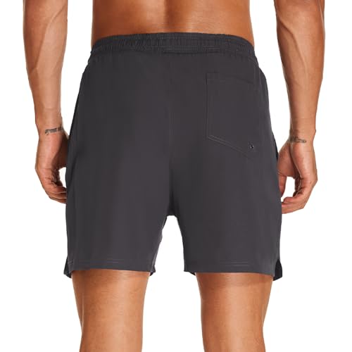 HODOSPORTS Mens Swim Trunks 5" Inseam Quick Dry Swimsuit with Compression Liner and Pockets Swimming Shorts Grey